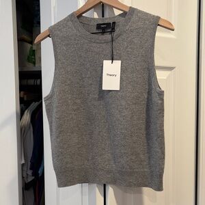 Theory Cashmere Charcoal Gray Sleeveless Crew Neck Sweater Top